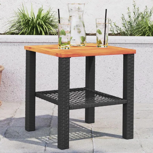 vidaXL Tuintafel 40x40x42 cm poly rattan en acaciahout zwart, foto 2