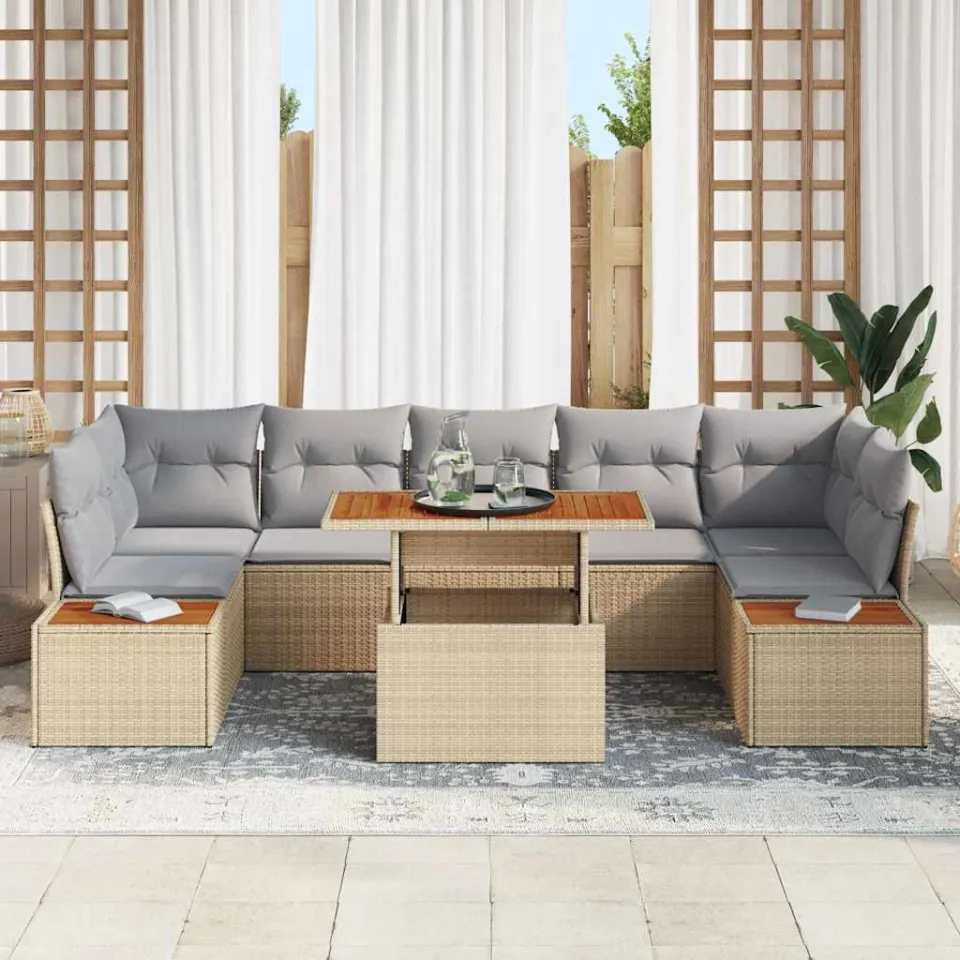 vidaXL Tuin Sofa Set 8 st Beige Poly riet, foto 3