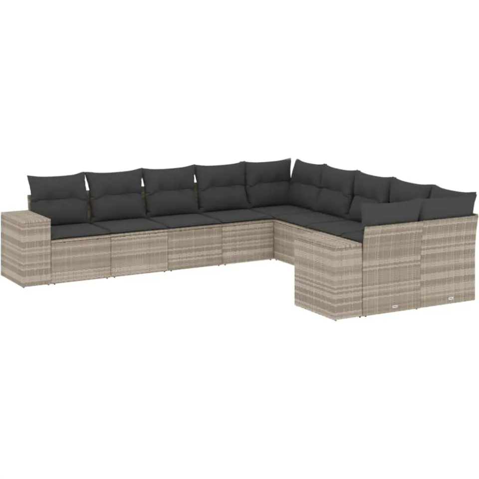 vidaXL 10-delige Loungeset met kussens poly rattan lichtgrijs grijs, foto 3