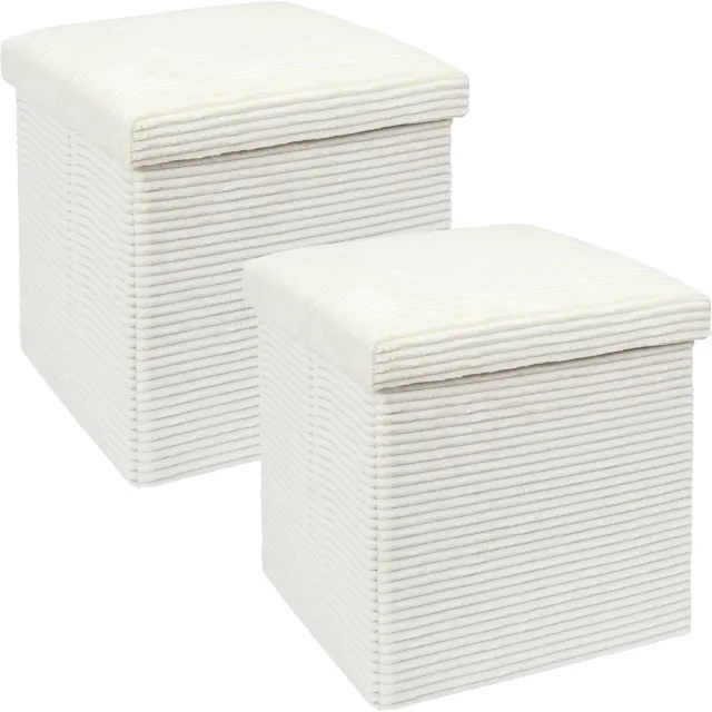 HOME DECO FACTORY Poef/hocker opvouwbaar - 2x - rib design - opbergbox - wit - polyester/mdf - 38 x 38 cm