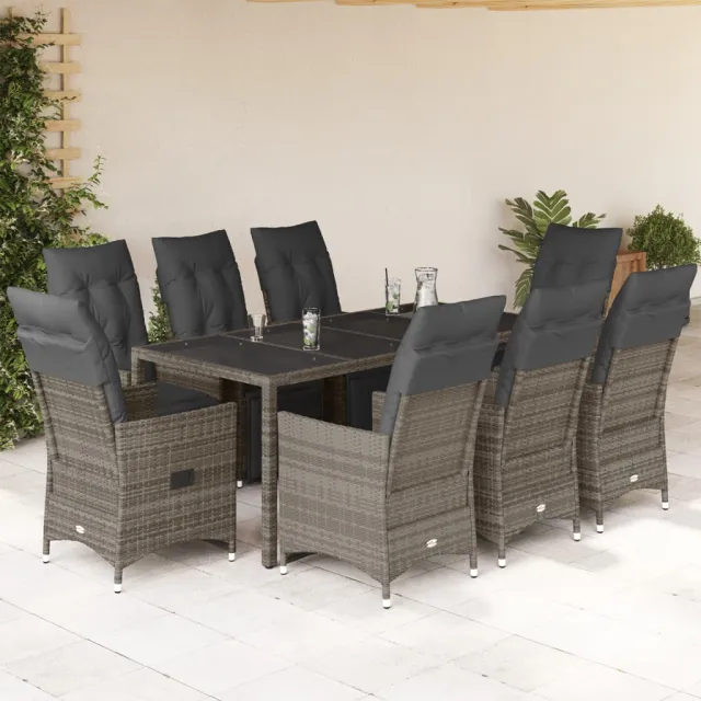vidaXL 9-delige Bistroset met kussens poly rattan grijs, foto 2