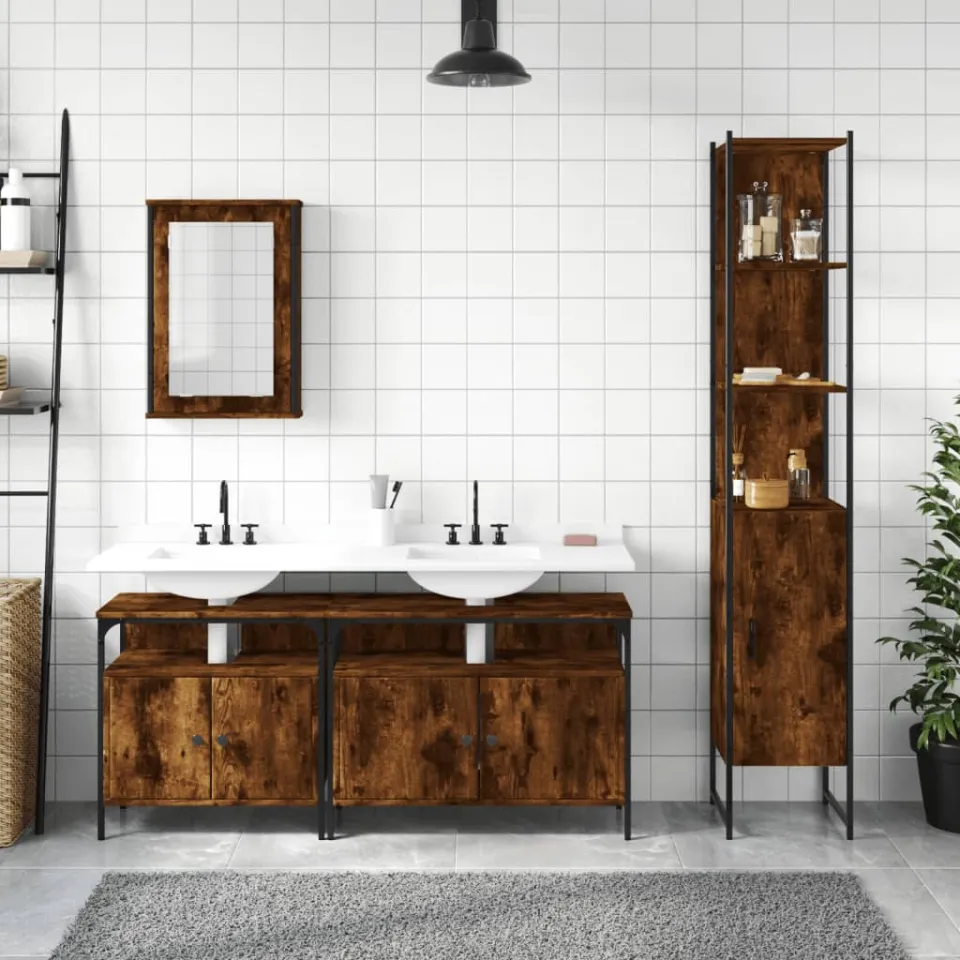 vidaXL 4-delige Badkamermeubelset bewerkt hout gerookt eikenkleurig, foto 2