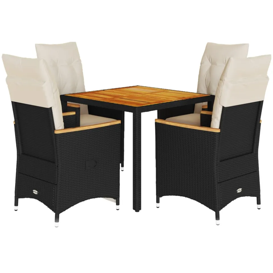 vidaXL 5-delige Tuinset met kussens poly rattan zwart, foto 3
