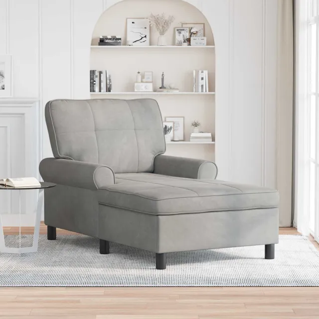 vidaXL Chaise Lounge met kussen Lichtgrijs 91 x 157 x 91 cm Fluweel, foto 2