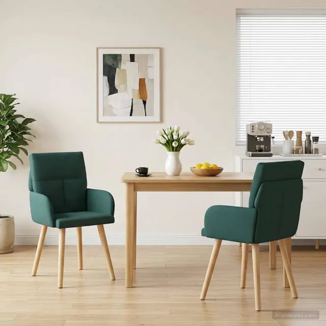 vidaXL Eettafelstoelen 2 st Stof Donkergroen 60 x 56 x 93 cm groen, foto 2