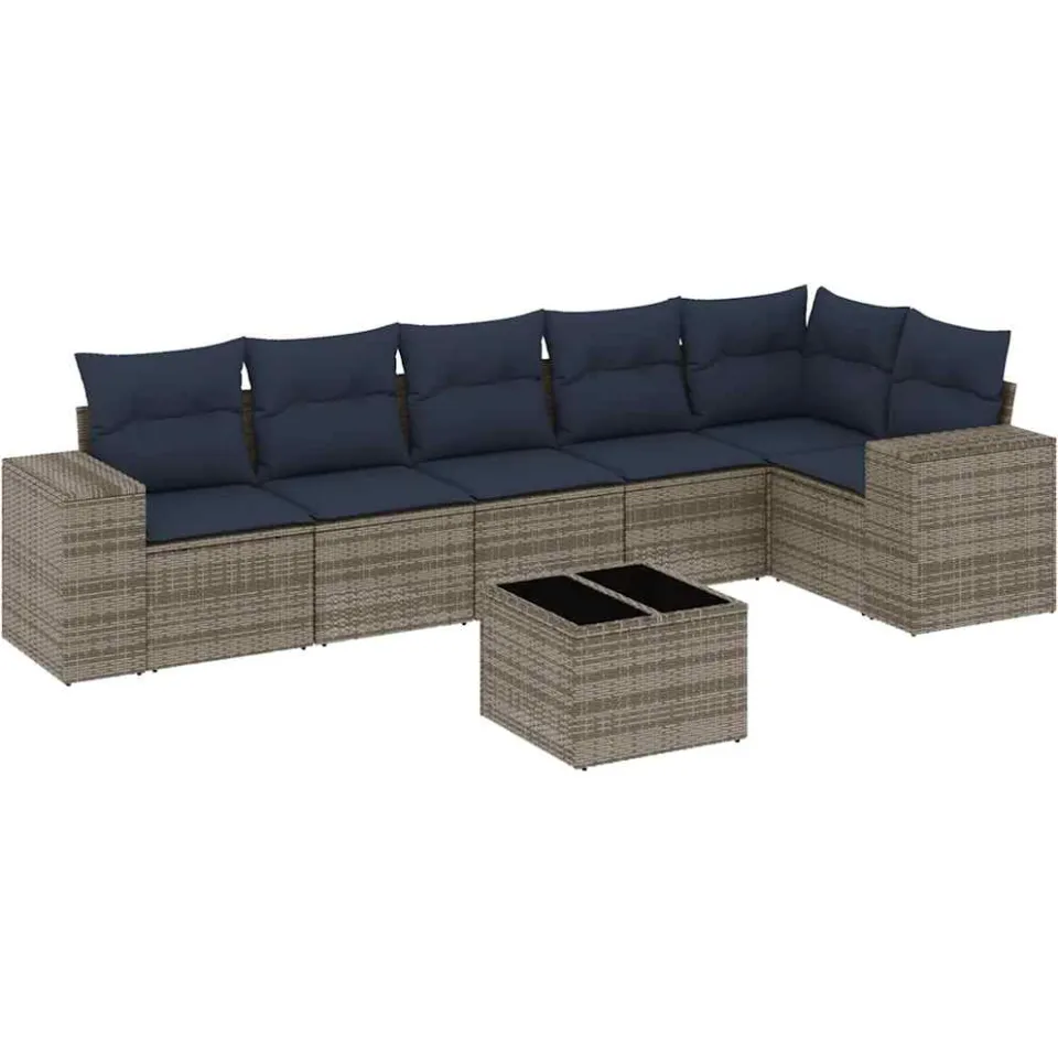 vidaXL 7-delige tuinbankset met kussens, grijs polyrotan, foto 3