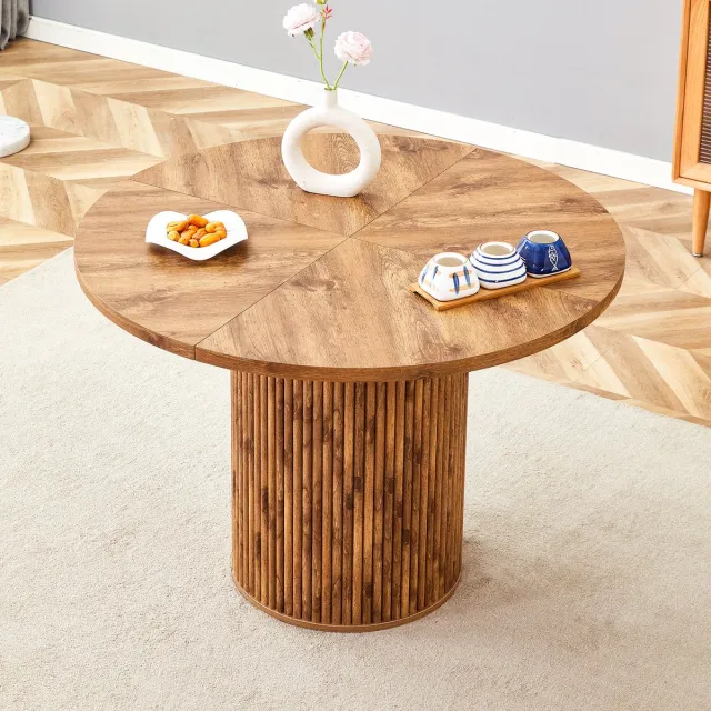 HAUSS SPOLE Eettafel Rond - 4 Delig MDF Tafelblad Met Houtnerf En Opbergruimte - Voor Keuken En Eethoek - MDF Metaal - 100x76 Cm
