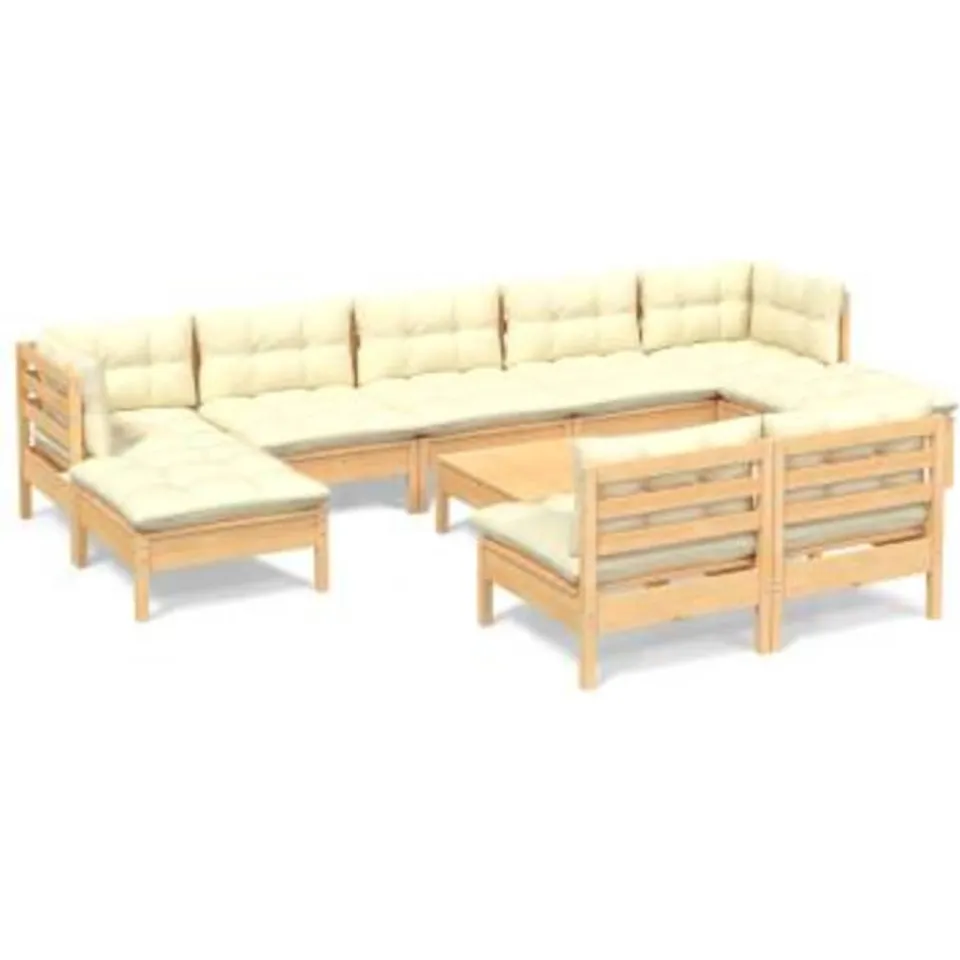 vidaXL 10-delige Loungeset met crèmekleurige kussens grenenhout, foto 3