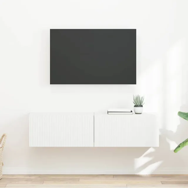 vidaXL TV Wandkast 2 st Wit Bewerkt hout