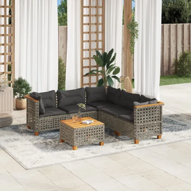 vidaXL 6-delige Loungeset met kussens poly rattan grijs, foto 2