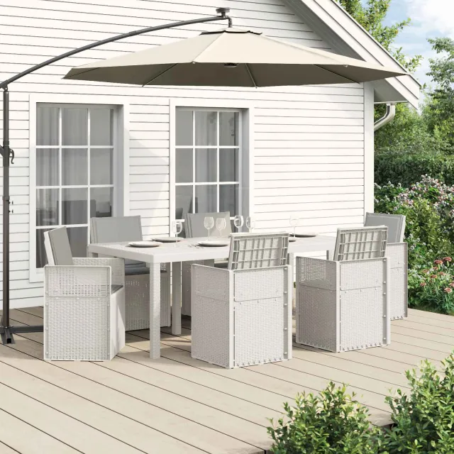 vidaXL Tuin eettafelset 7 st Wit en Lichtgrijs PP