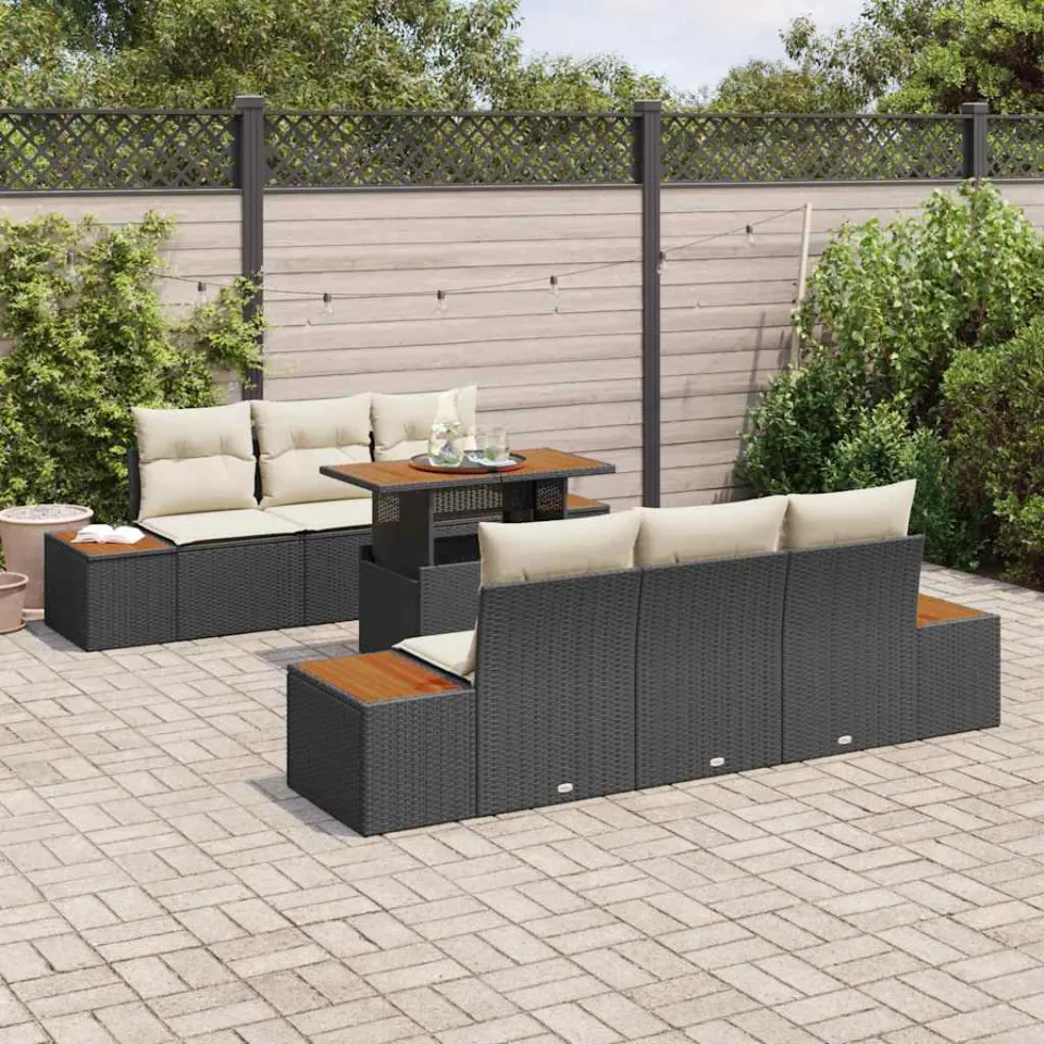 vidaXL Tuin Sofa Set 7 st Zwart Poly riet, foto 3