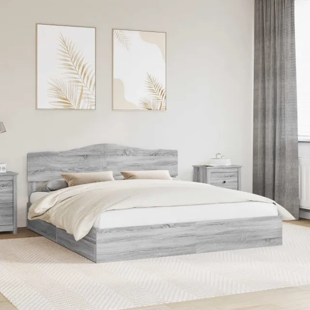 vidaXL Opslag bed met lade Grijs Sonoma 200 x 200 cm Bewerkt hout