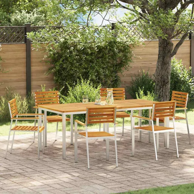 vidaXL Tuin eettafelset 7 st Massief acaciahout en roestvrij staal, foto 2