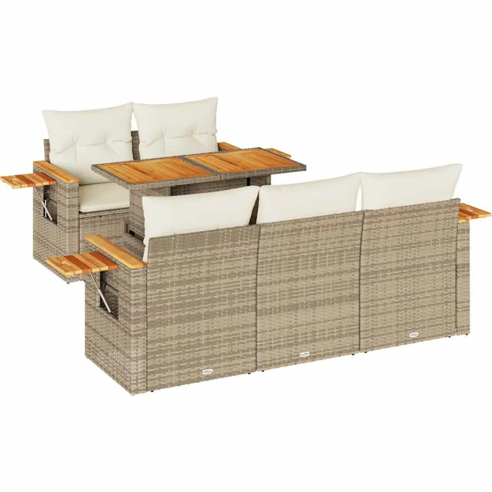 vidaXL 6-delige Loungeset met kussens poly rattan acacia beige, foto 3