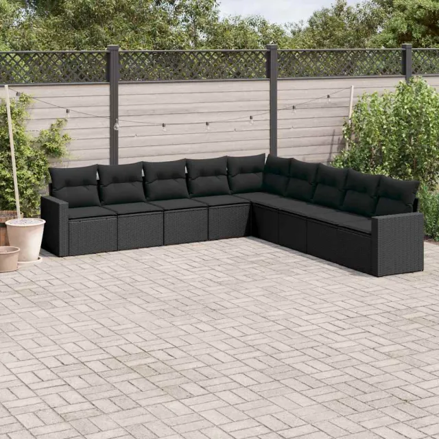 vidaXL 9-delige Loungeset met kussens poly rattan zwart, foto 2