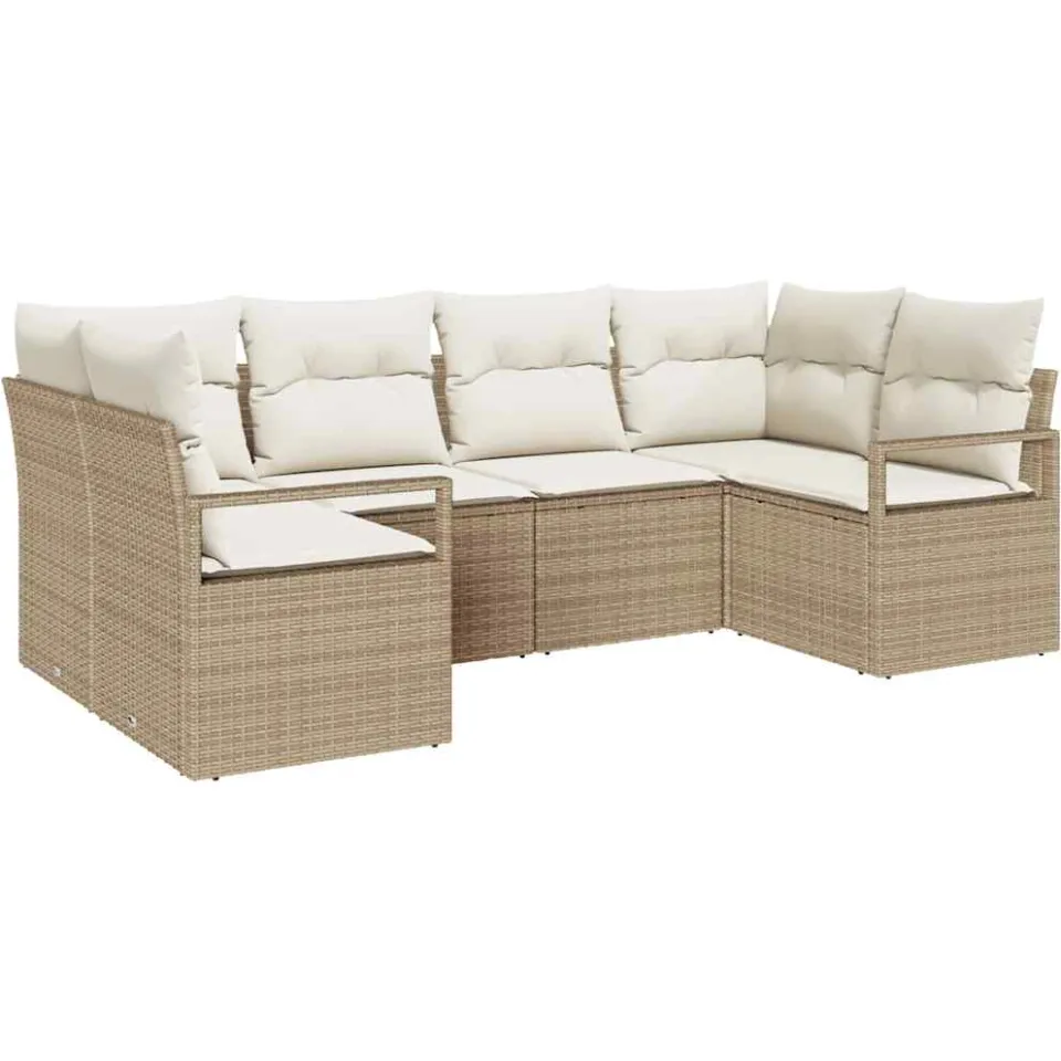 vidaXL Tuinbankenset 6 st Beige en Wit poly rattan