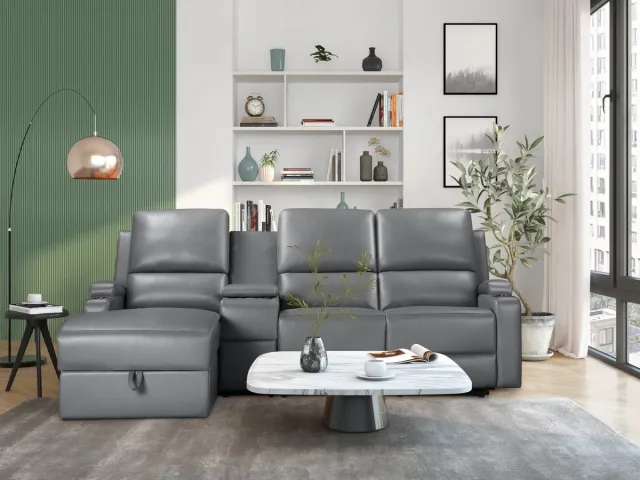 Notio Living DALLAS - Hoekbank 3 - zits met opbergruimte in PU grijs (102 x 239 x 155 cm)