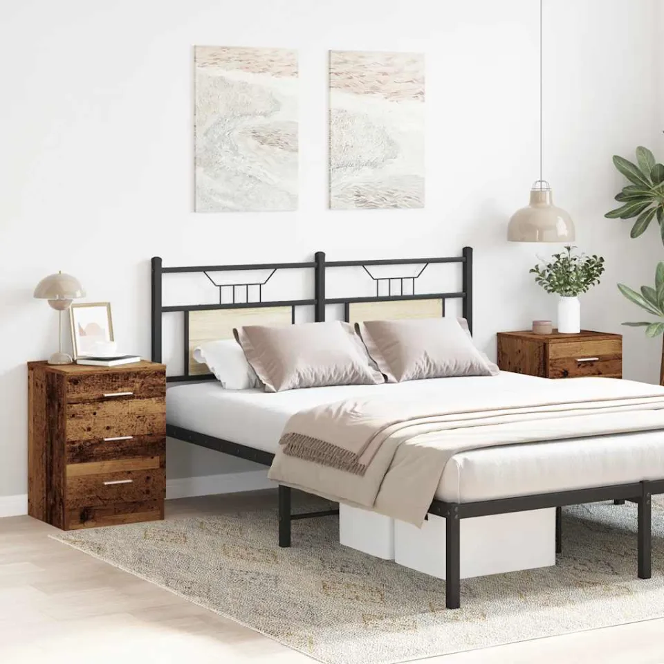 vidaXL Nachtkastjes 2 st 38x35x55 cm bewerkt hout oud houtkleurig bruin, foto 4