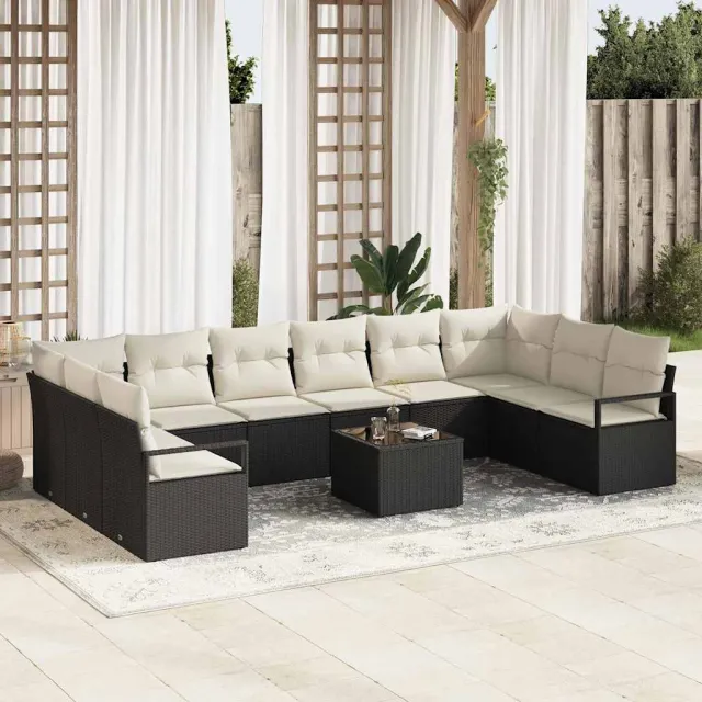 vidaXL Bankstel 11 st Zwart poly rattan, foto 2