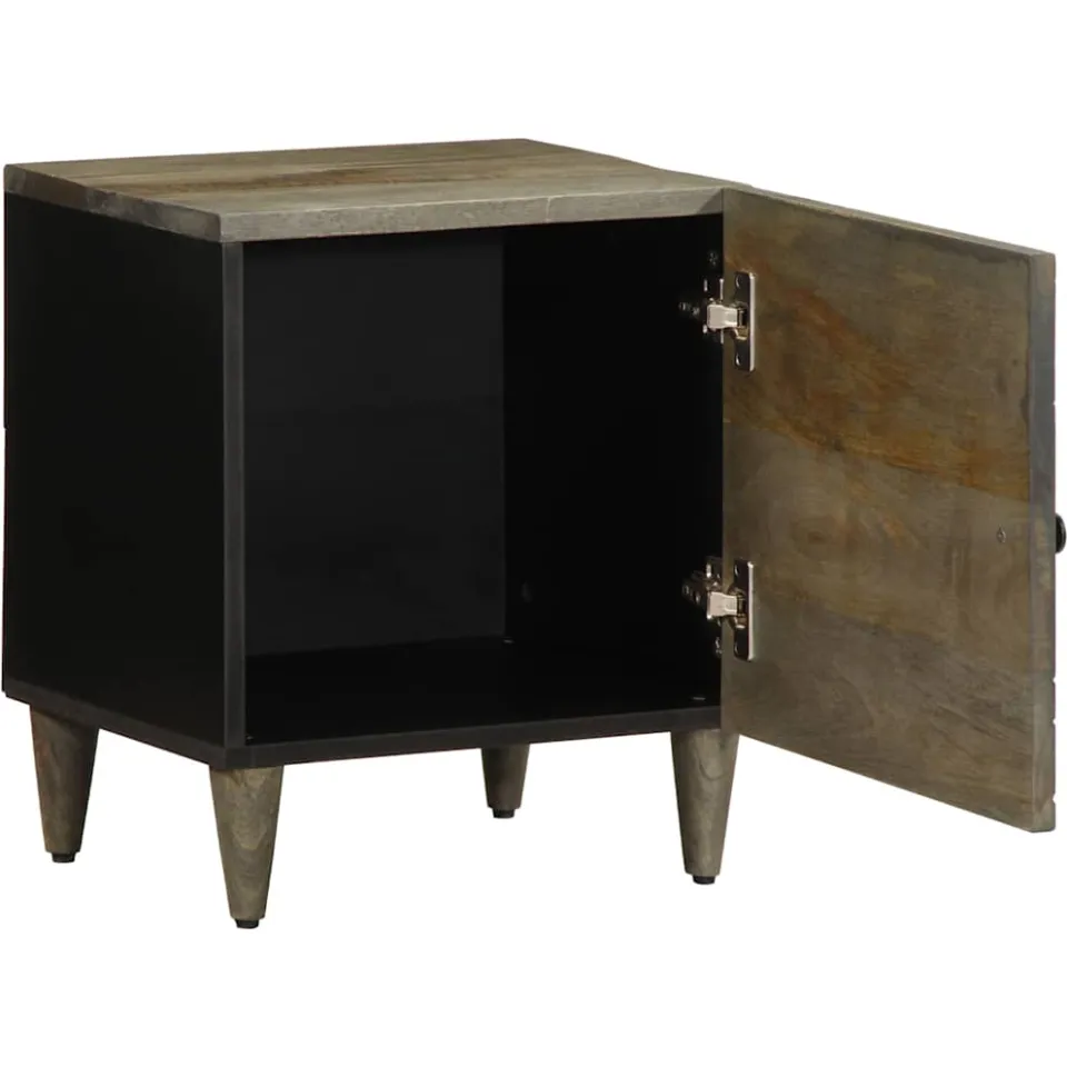 vidaXL Nachtkastjes 2 st 40x33x46 cm massief mangohout lichtgrijs grijs, foto 3