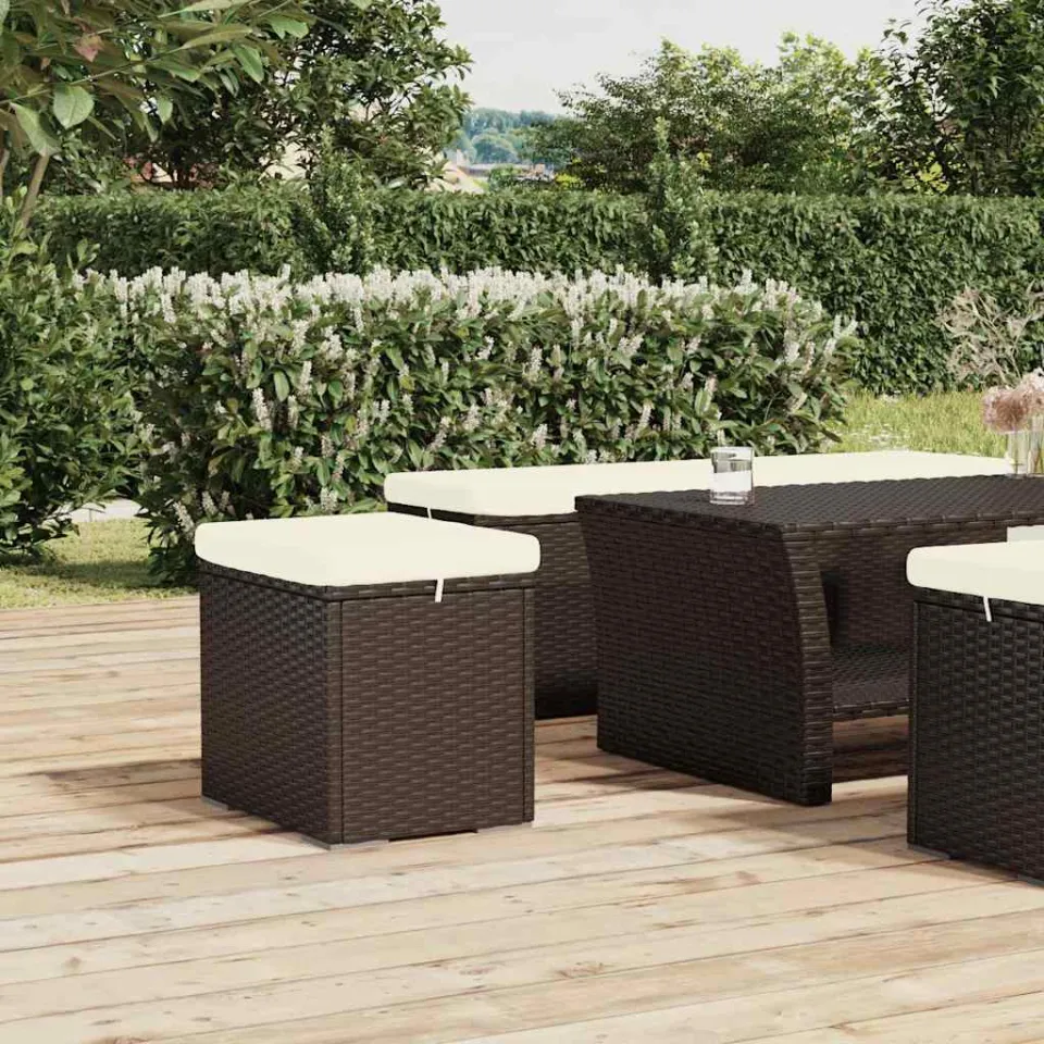 vidaXL Hockers met kussens 2 st 40x30x40 cm poly rattan bruin, foto 3
