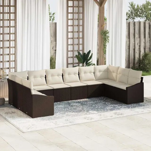 vidaXL Bankstel 10 st Bruin poly rattan, foto 2