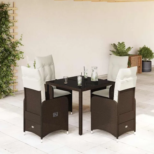 vidaXL 5-delige Bistroset met kussens poly rattan bruin, foto 2