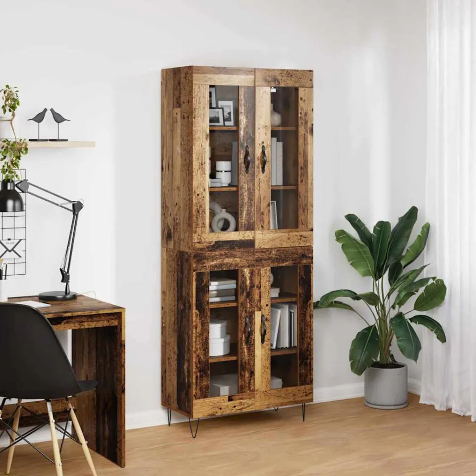 vidaXL Hoge kast Oud Hout 69,5 x 34 x 90 cm Bewerkt hout bruin, foto 3