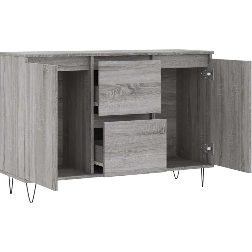 vidaXL Dressoir 101,5x35x70 cm bewerkt hout grijs sonoma eikenkleurig, foto 4