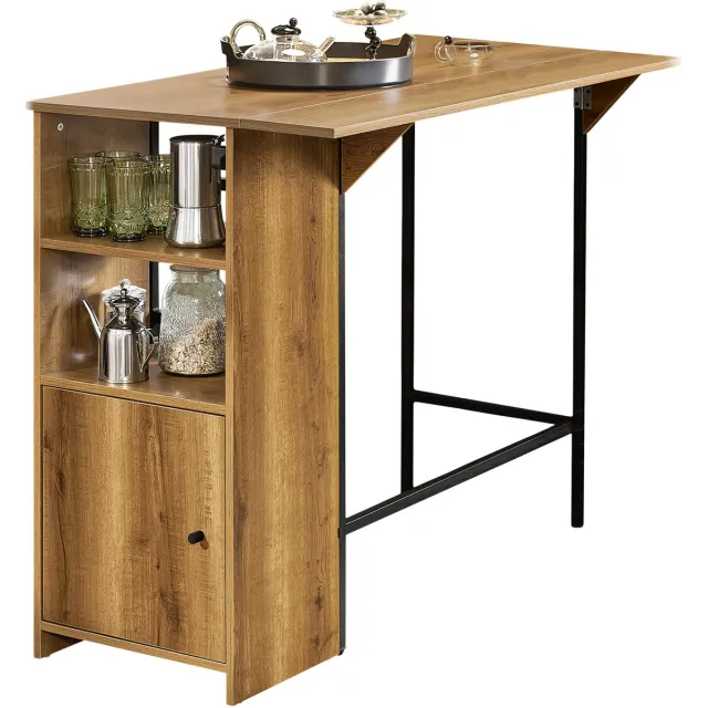 SoBuy FWT98-PF Bartafel - Bruin Houten Keukentafel met Opbergrek