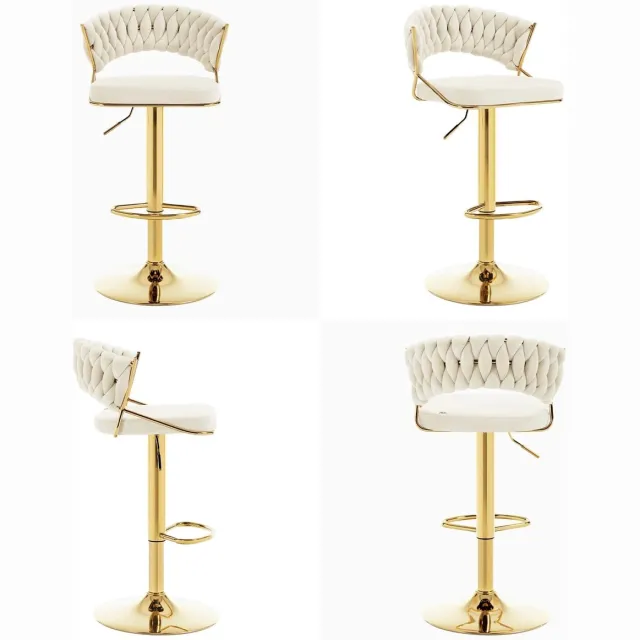 Klarven Barkrukken Set Van 2 Crème - Barkrukken Met Rugleuning - Barkrukken Draaibaar - Bar Stool - Velours - Draaibaar 360°, Hoogteverstelbaar, Belastbaar Tot 150 Kg - B48xd46,5xh98cm