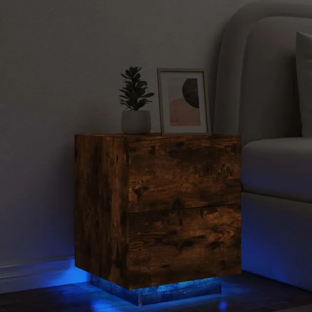 vidaXL nachtkastje met LED-verlichting bewerkt hout gerookt eikenkleur, foto 2