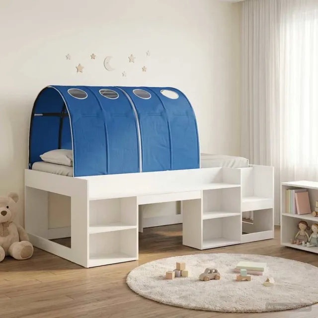 vidaXL Bedframe met tunnel met plank 3 st Wit en Blauw Bewerkt hout