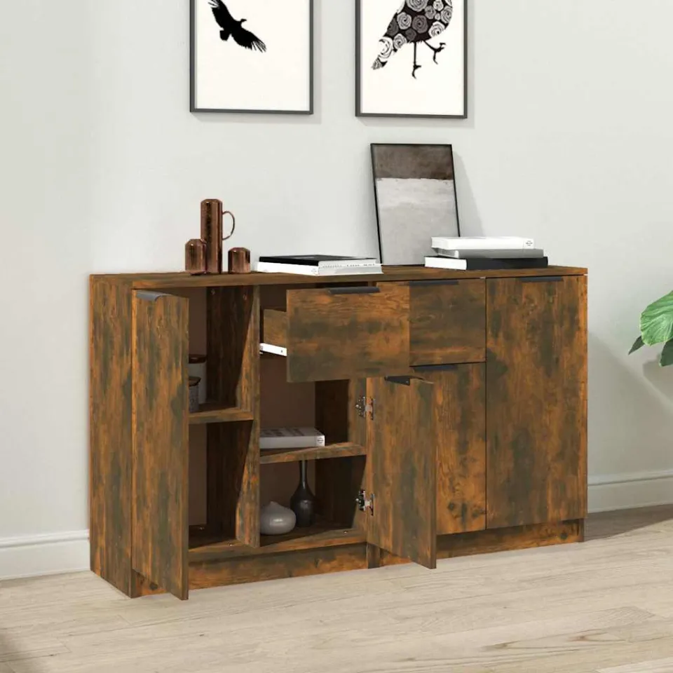 vidaXL Dressoirs 2 st 60x30x70 cm bewerkt hout gerookt eikenkleurig, foto 3