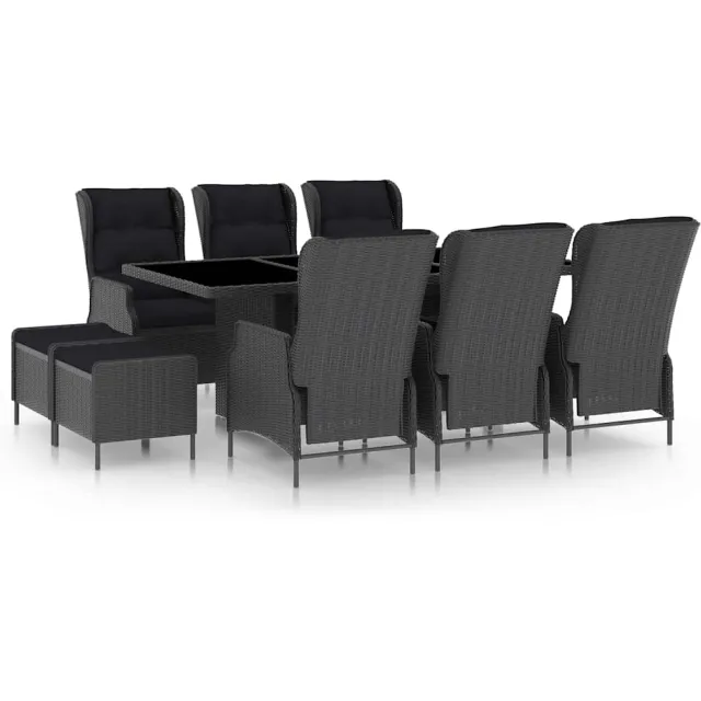 vidaXL 9-delige Tuinset met kussens poly rattan donkergrijs
