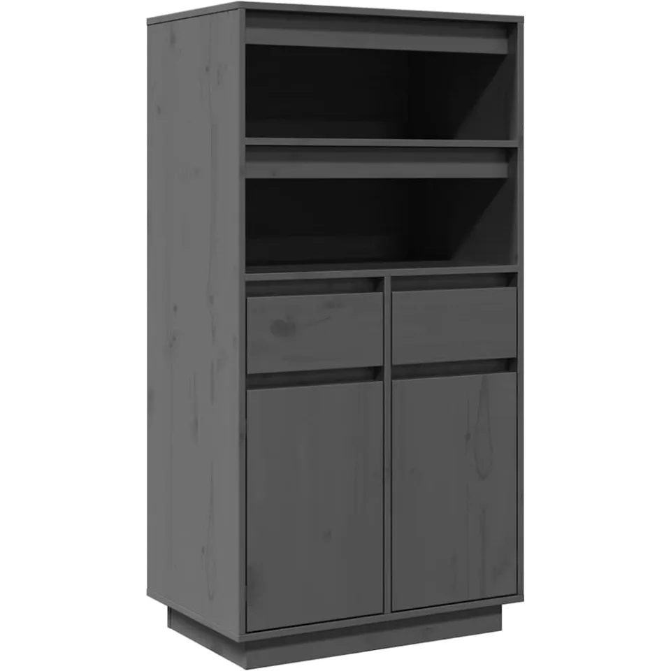vidaXL Hoge kast 60x40x116,5 cm massief grenenhout grijs