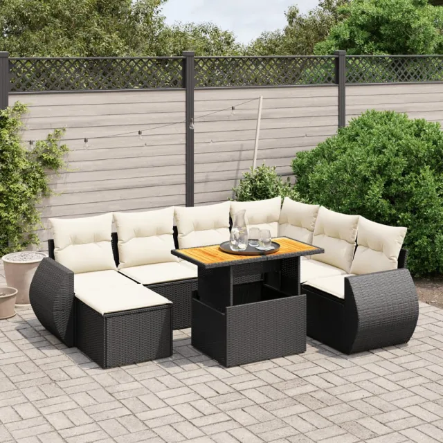 vidaXL 8-delige Loungeset met kussens poly rattan zwart, foto 2