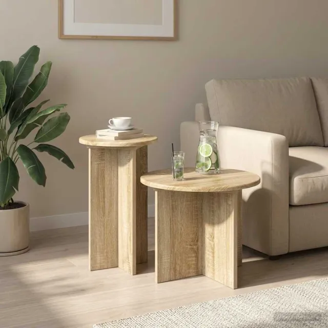 vidaXL Bijzettafelset 2 st Sonoma Eiken Ø 45 x 35 cm Bewerkt hout Bruin