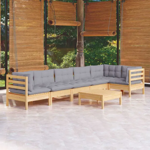 vidaXL 7-delige Loungeset met grijze kussens grenenhout grijs, foto 2