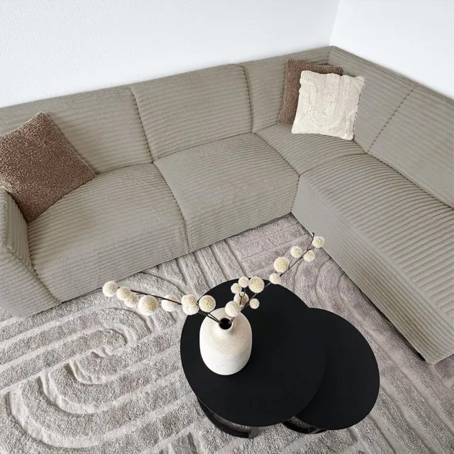 Dimehouse Hoekbank beige super zachte ribstof Gavi - rechts - Stof - Scandinavisch & Basic - 270 x 77 x 210 cm