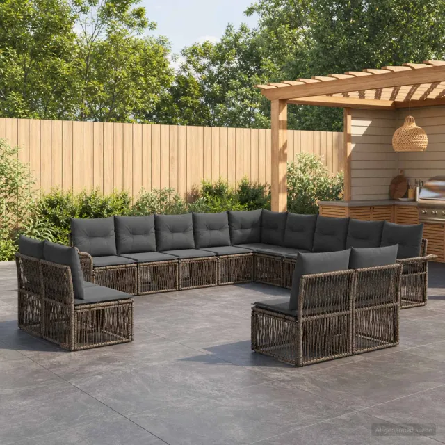 vidaXL Tuinbankenset 13 st 13-zits Grijs poly rattan