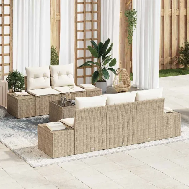 vidaXL Tuin Sofa Set Beige poly rattan, foto 2