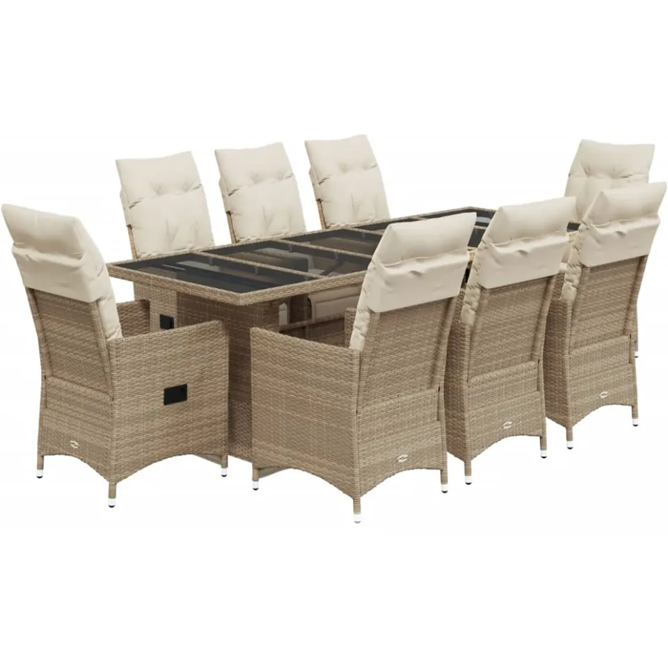 vidaXL 9-delige Bistroset met kussens poly rattan beige, foto 3