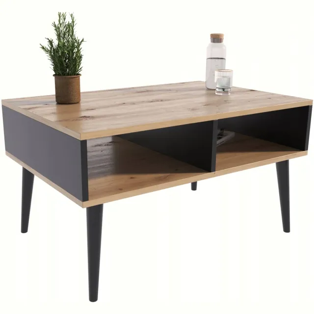 Per La Vita Isla - Salontafel - Scandinavische stijl - Zwart tafelblad - Zwarte poten
