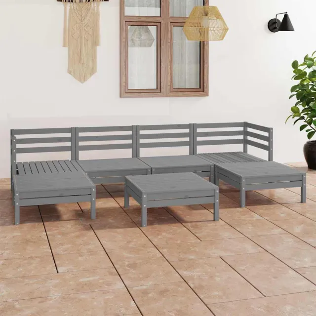 vidaXL 7-delige Loungeset massief grenenhout grijs, foto 2