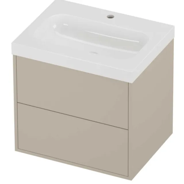 Proline Haga Badmeubelset Polystone Mezza 1 Kraangat Voor Grepen 60x46x58 cm Glans Wit Soft Linen Beige