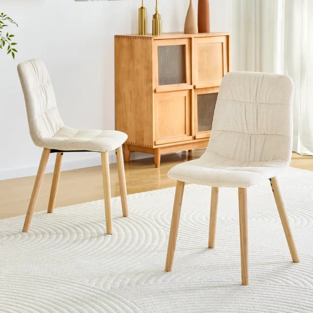 MEUNIQ eetkamerstoel set van 2 met witte stoffen zitting en rugleuning, houten poten, ergonomische hoge rugleuning, 88 cm, voor eetkamer of keuken