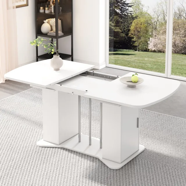 Zubaliya Uitbreidbare Eettafel 120/160x80 cm - Eettafel Met Opbergruimte En Verzilverde Poten Wit