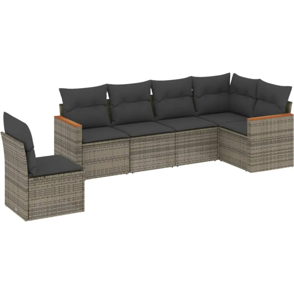 vidaXL 6-delige Loungeset met kussens poly rattan grijs, foto 3